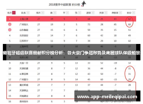 葡萄牙超级联赛最新积分榜分析：各大豪门争冠形势及底层球队保级前景